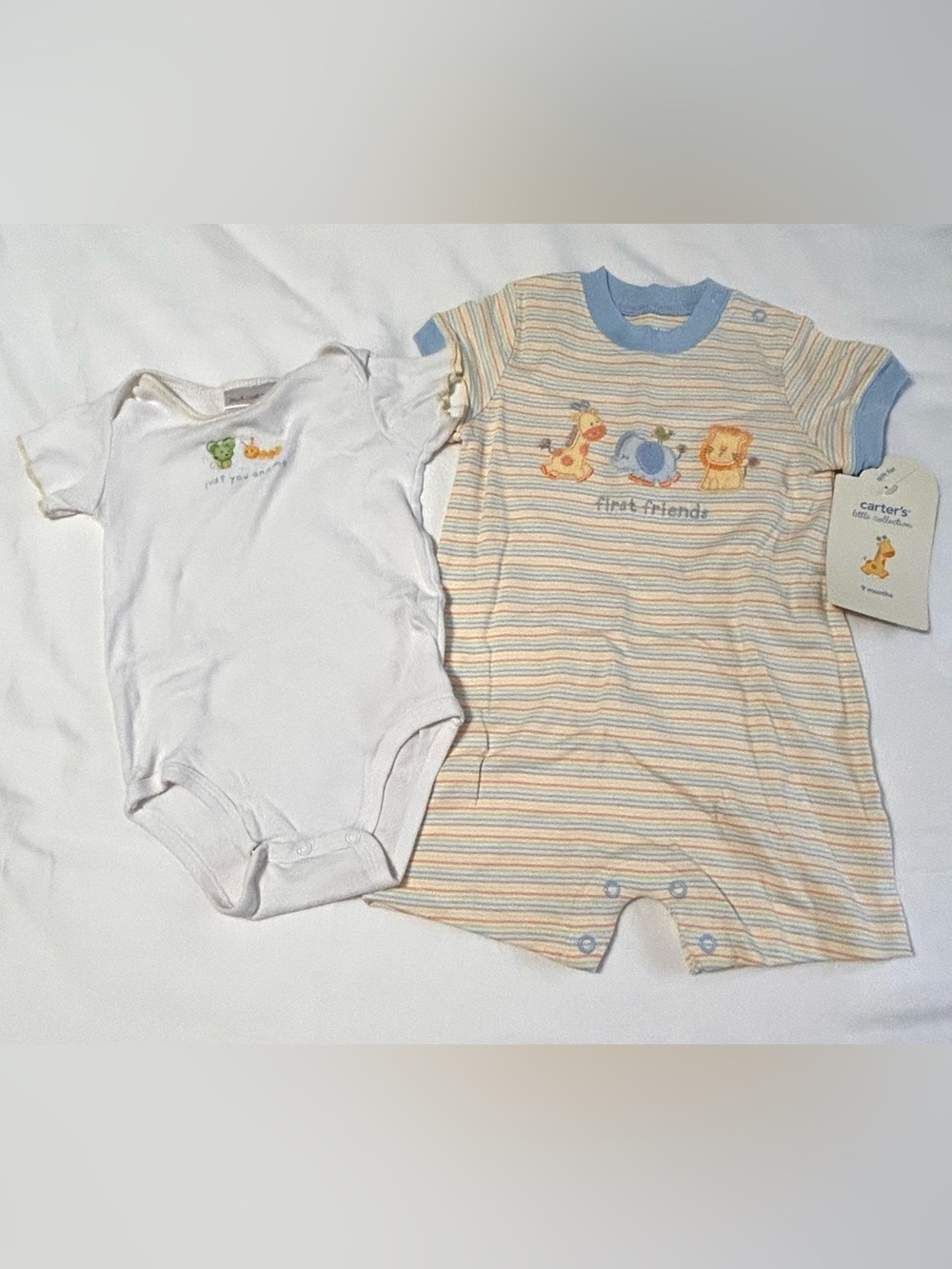 6-9 Month Romper Bodysuit Set of 2 Pieces - Pale Yellow and Blue NEW NWT